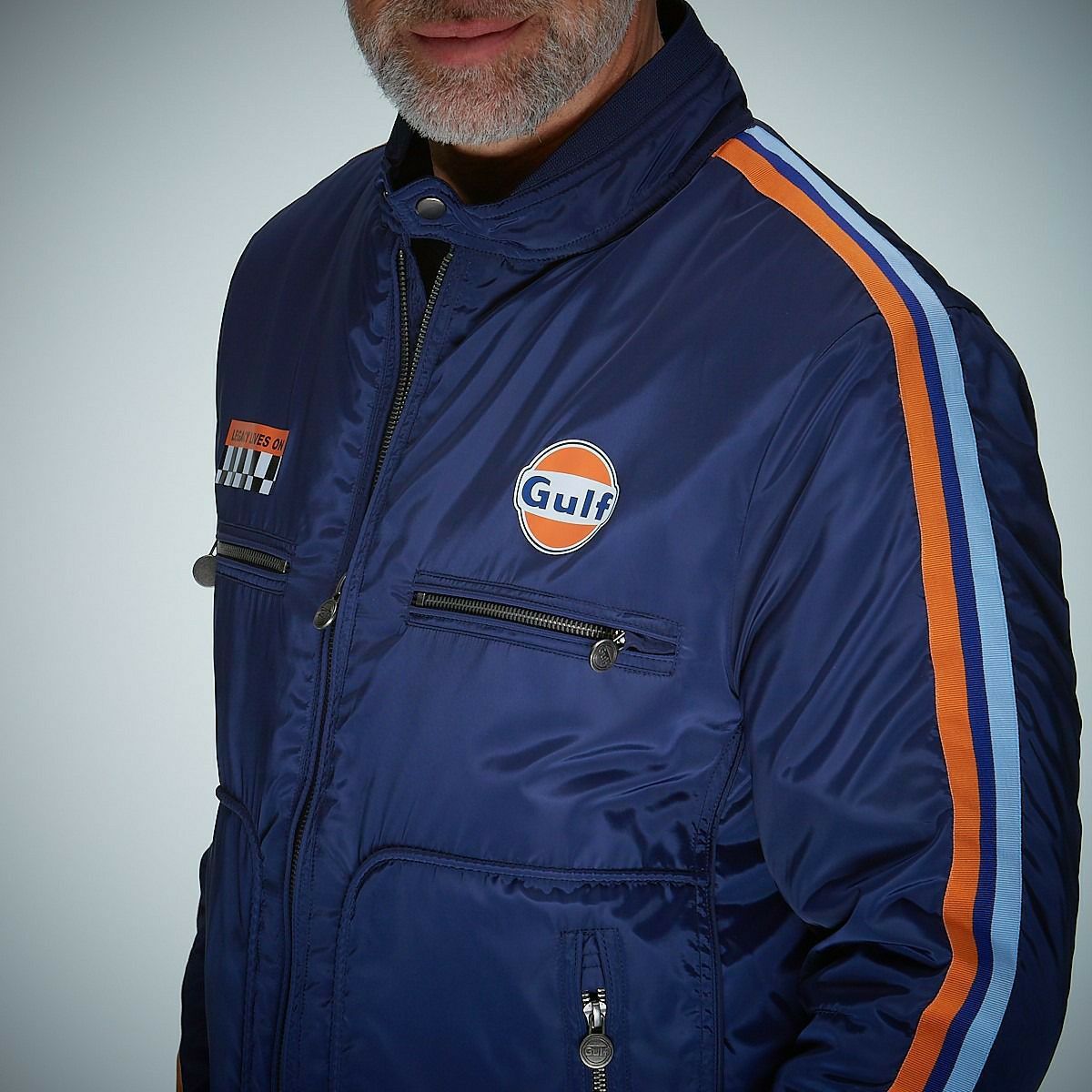 GULF｜ガルフ レーシング ジャケット｜アウター｜ネイビー｜モデル着用