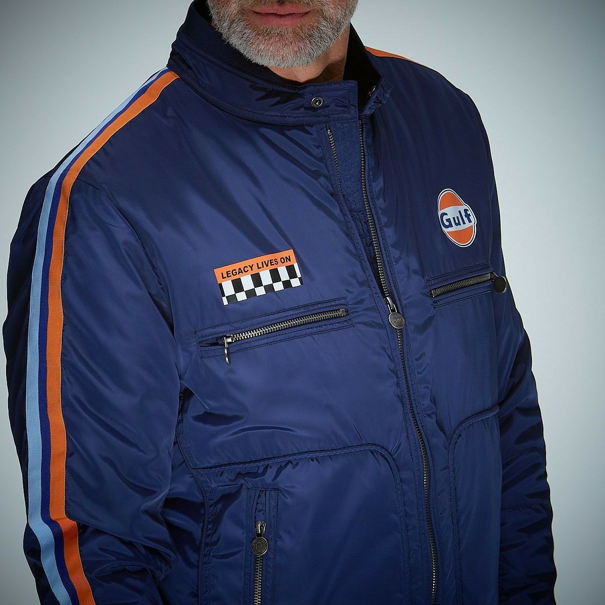 GULF｜ガルフ レーシング ジャケット｜アウター｜ネイビー｜モデル着用