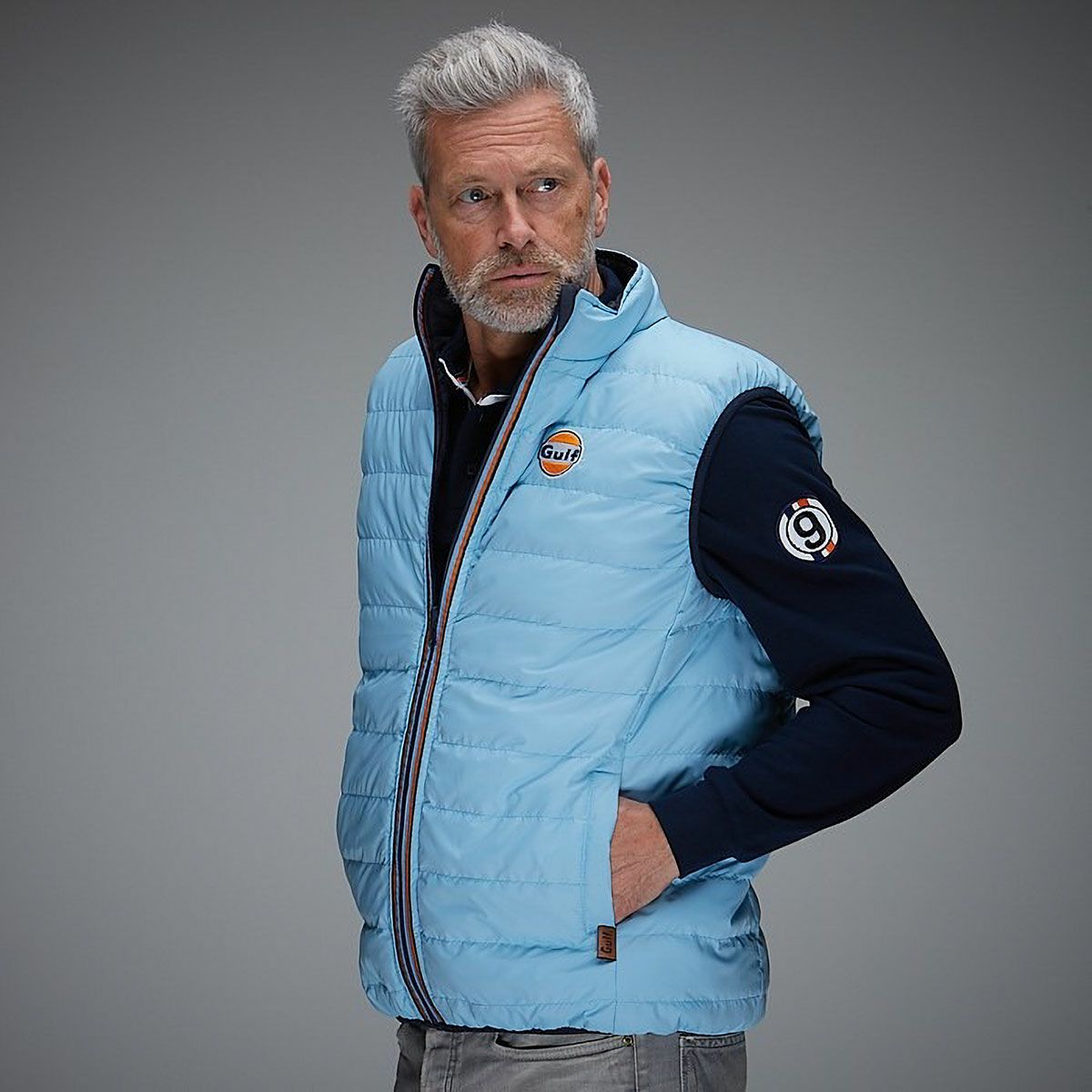 GULF｜ガルフ リバーシブル ベスト｜ウェア｜ライトブルー｜モデル着用