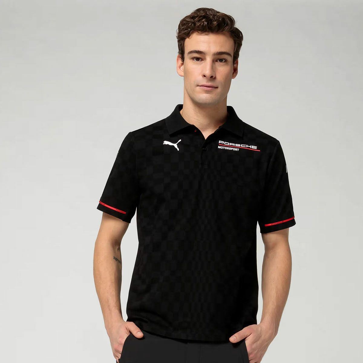 PORSCHE｜ポルシェ モータースポーツ レプリカ チーム ポロシャツ｜ウェア｜ブラック｜モデル着用