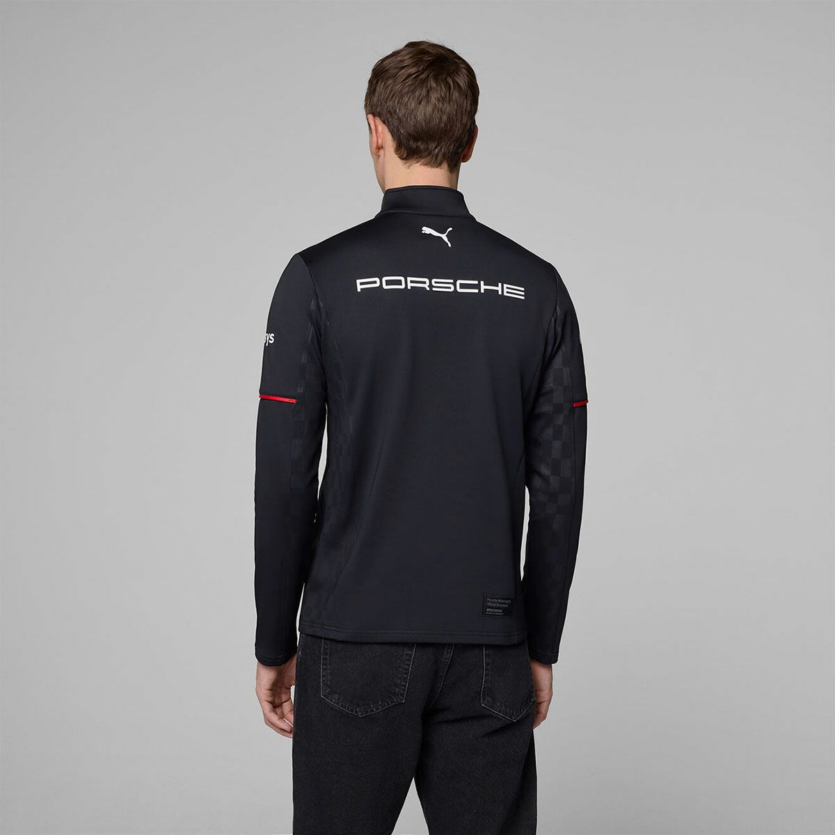 PORSCHE｜ポルシェ モータースポーツ レプリカ ミッドレイヤー｜ロングスリーブ｜ブラック｜モデル着用