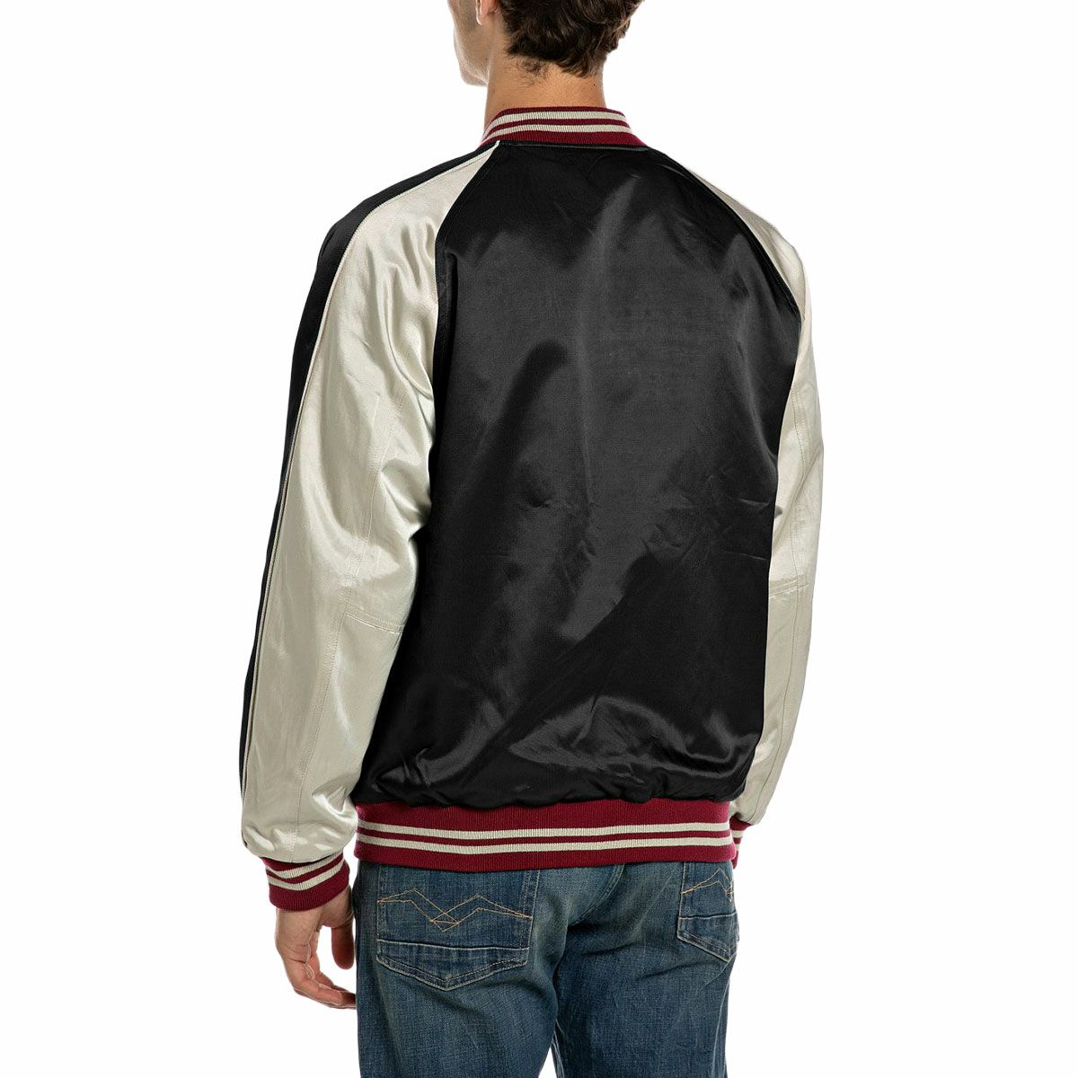 REPLAY｜サテンボンバージャケット｜アウター｜ブラック｜モデル着用