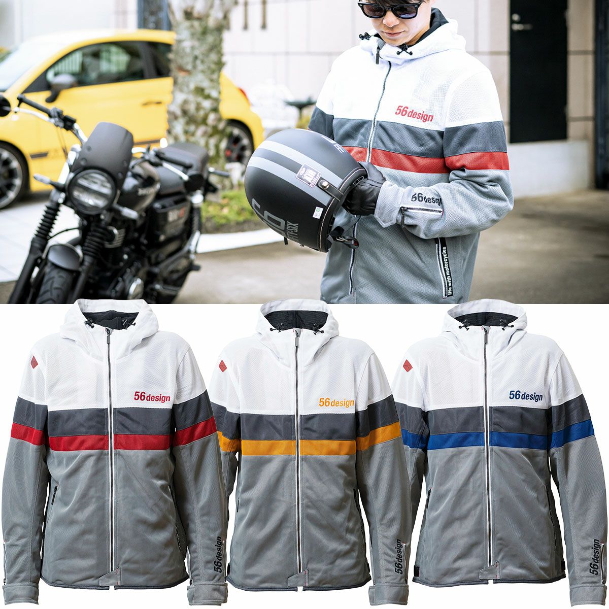 56design｜レトロ ボーダー メッシュ パーカー｜アウター