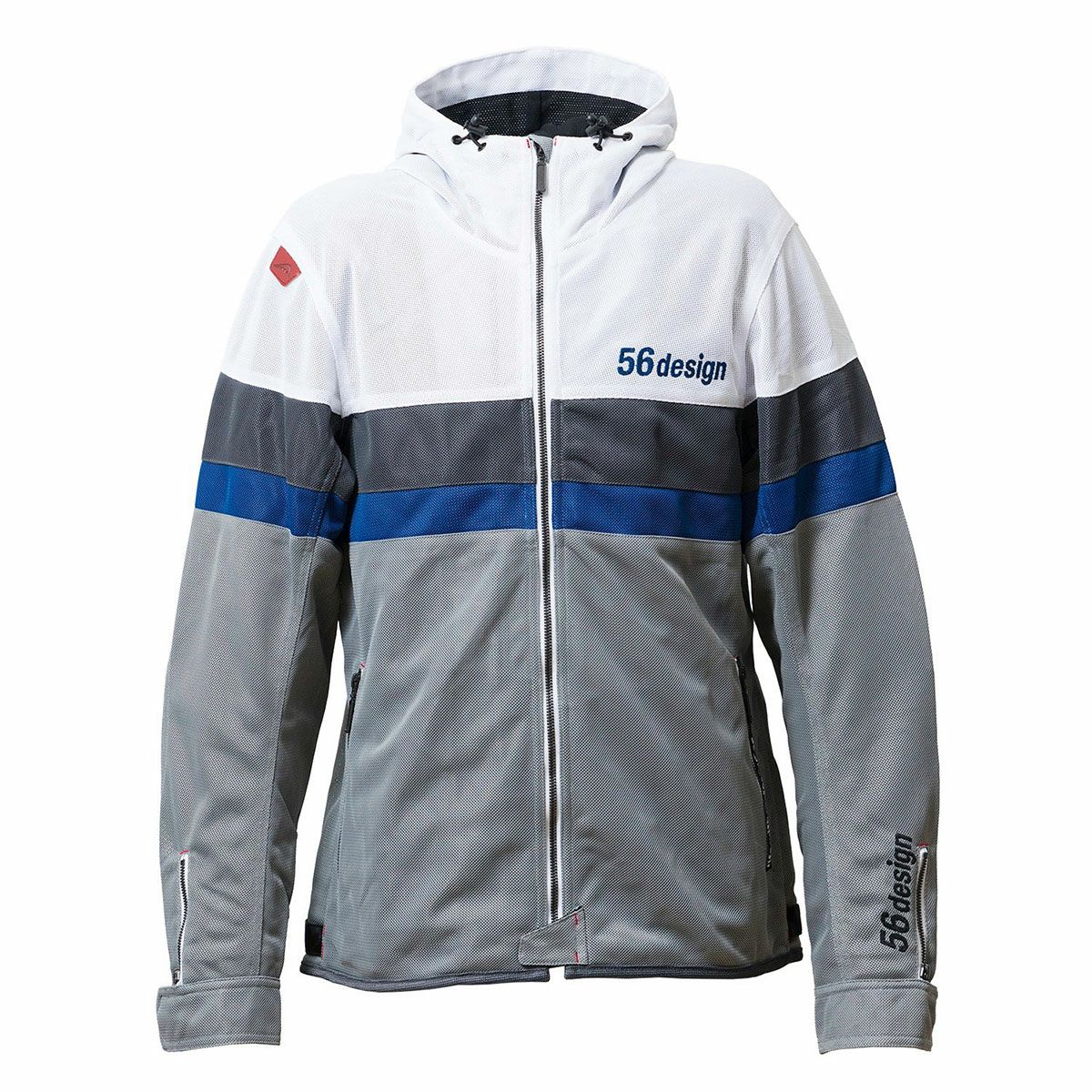 56design｜レトロ ボーダー メッシュ パーカー｜アウター｜ホワイト×ブルー