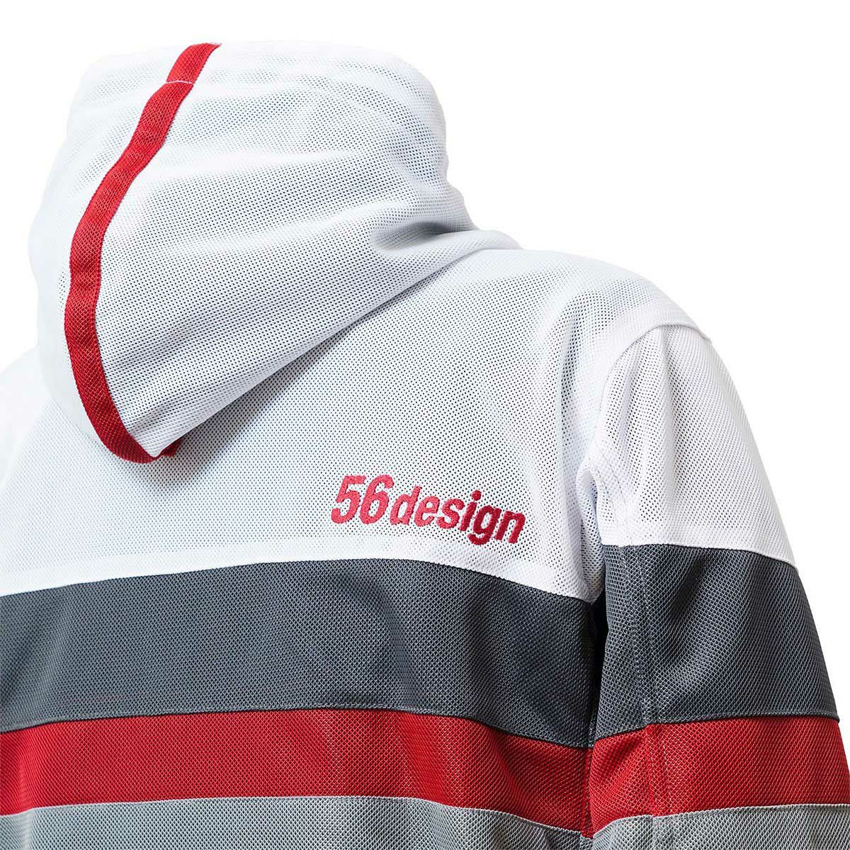 56design｜レトロ ボーダー メッシュ パーカー｜アウター｜ホワイト×レッド